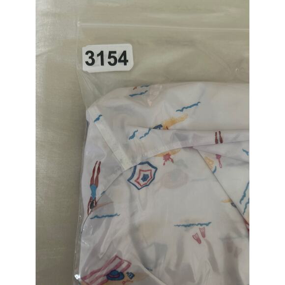 Lands End Women Top 16 White Sleeveless Button Up Beach Summer Novelty Print - Picture 11 of 11